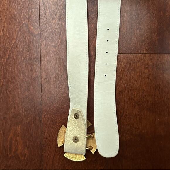 Cecelia Pale Crackled Gold Belt with Gold and Silver Rhinestone Cross Buckle